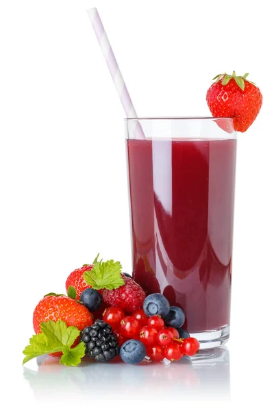 Berry Smoothie Vruchtensap Drinken Stro Wilde Bessen Een Glas Geïsoleerd — Stockfoto