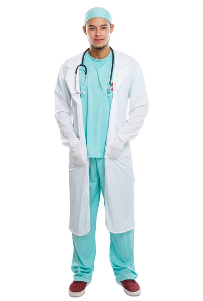 Mladý Lékař Full Body Portrét Zaměstnání Izolované Bílém Pozadí — Stock fotografie
