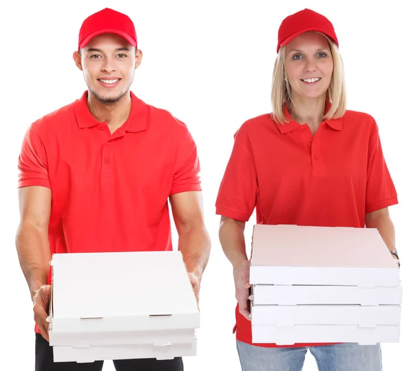 Pizza Boy Girl Delivery Order Delivering Job Young Isolated White — Stock Photo, Image