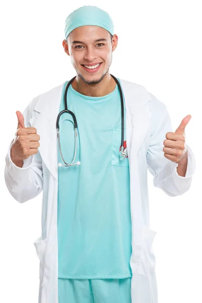 Νεαρός Γιατρός Χαμογελώντας Χαρούμενος Πρόσωπο Επιτυχία Επιτυχημένη Επαγγελματική Δουλειά Απομονωμένη — Φωτογραφία Αρχείου