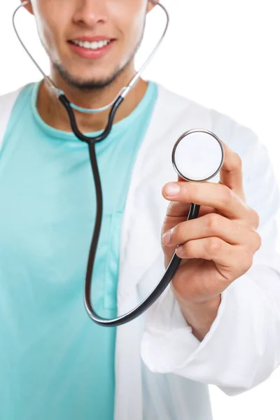 Stetoskop Kalp Solunumu Olan Bir Doktor Hasta Portresi Hastalık Sembolü — Stok fotoğraf