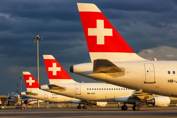 Zurich Switzerland July 2020 Swiss Airbus A320 Airplane Tails Zurich — Stock Photo, Image