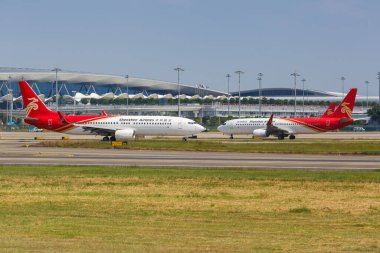 Guangzhou, Çin - 23 Eylül 2019 Shenzhen Havayolları Boeing 737-800 uçağı Çin 'deki Guangzhou Baiyun Havaalanı' nda.