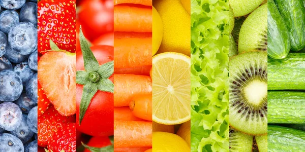 Kolekce Ovoce Zeleniny Ovoce Koláž Pozadí Bobulemi Mrkví Čerstvé — Stock fotografie