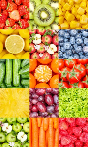 Raccolta Frutta Verdura Frutta Collage Sfondo Con Frutti Bosco Mele — Foto Stock