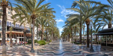 Alicante Alacant town city boulevard Esplanada d'Espanya with palms palm travel traveling holidays vacation panorama in Spain clipart