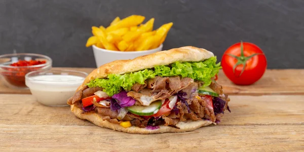 Kebab Doner Kebap Fast Food Pain Plat Avec Des Frites — Photo