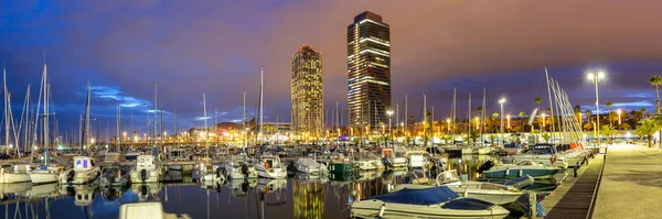 Port Plaisance Barcelone Port Olimpic Ville Crépuscule Panorama Espagne Nuit — Photo