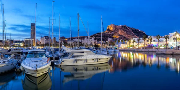 Alicante Port Alacant Marina Boats View Castle Castillo Mediterranean Sea — стоковое фото