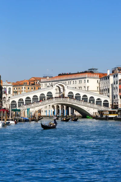 베네치아 리알토 이탈리아에서 휴가를 보내는 초상화 양식으로 그란데 운하를 건너는 — 스톡 사진