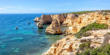 Algarve Sahili Praia da Marinha Deniz Okyanusu Tatil Panoraması Portekiz