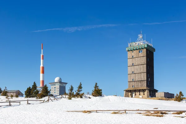 Cume Pico Montanha Brocken Harz Com Neve Inverno Alemanha — Fotografia de Stock