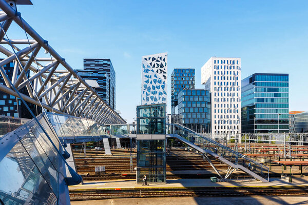 Oslo skyline modern city architecture buildings with a bridge at Barcode District travel in Norway