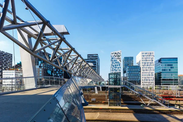 Oslo Skyline Edificios Arquitectura Moderna Ciudad Con Puente Barcode District —  Fotos de Stock