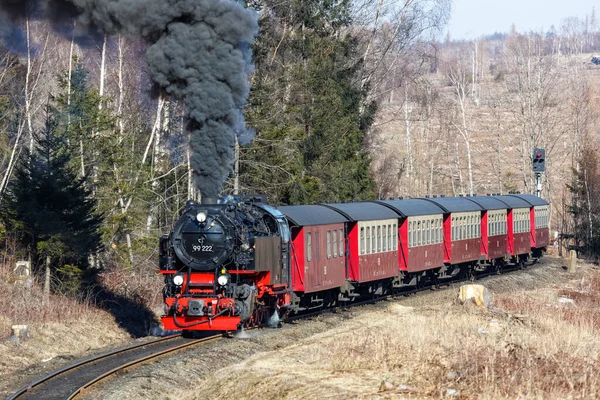 Brockenbahn Ånglok Järnväg Avgår Drei Annen Hohne Tyskland — Stockfoto