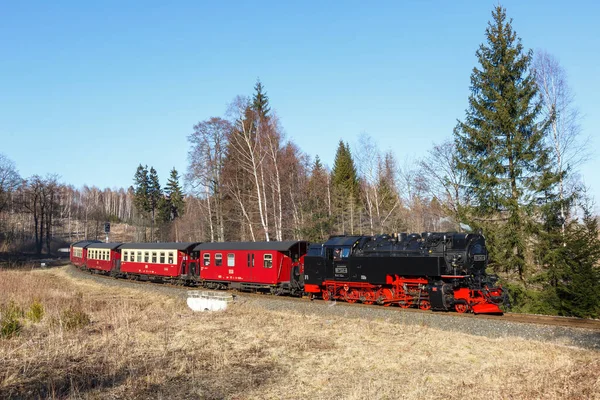 Brockenbahn Trem Vapor Locomotiva Ferroviária Partida Drei Annen Hohne Alemanha — Fotografia de Stock