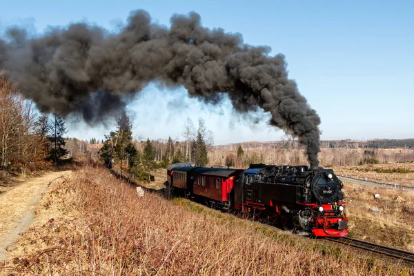 Brockenbahn Ånglok Järnväg Avgår Drei Annen Hohne Tyskland — Stockfoto