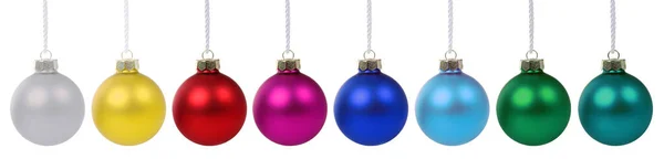 Kerstversiering Met Veel Kleurrijke Ballen Kerstballen Geïsoleerd Een Witte Achtergrond — Stockfoto