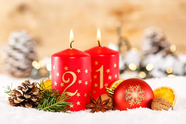 Segundo Segundo Domingo Adviento Con Vela Deco Decoración Navidad — Foto de Stock