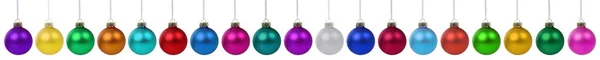 Collectie Van Kerstballen Kleurrijke Decoratie Veel Banner Een Rij Geïsoleerd — Stockfoto