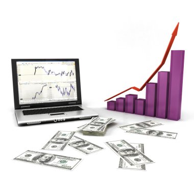 laptop ile dolar ve grafik