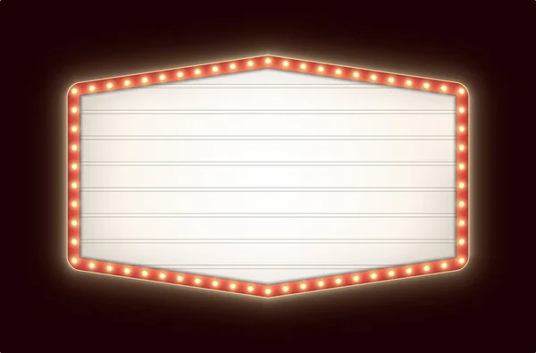 Koyu bir arka planda izole edilmiş ampullü Retro ışık kutusu. Klasik altıgen tiyatro tabelası.