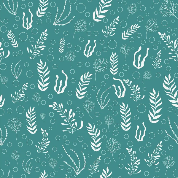 El yapımı deniz bitkileri pürüzsüz desen. Turkuaz arka planda beyaz yosun