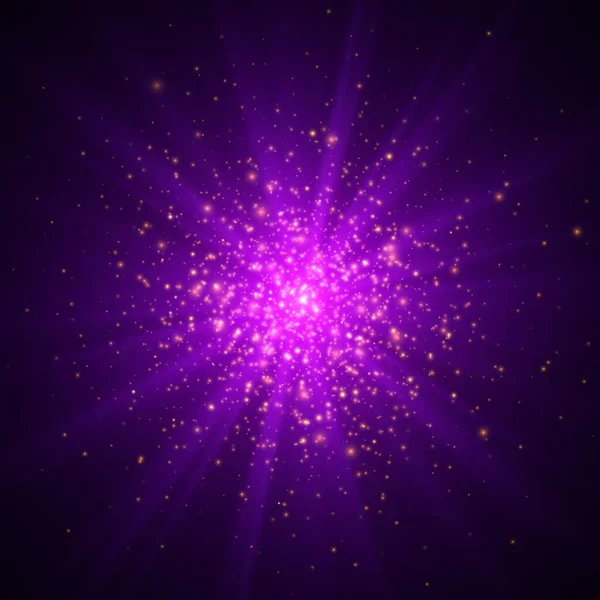 Explosión estelar púrpura con destellos, explosión estelar cósmica, efecto de luz vectorial. — Archivo Imágenes Vectoriales