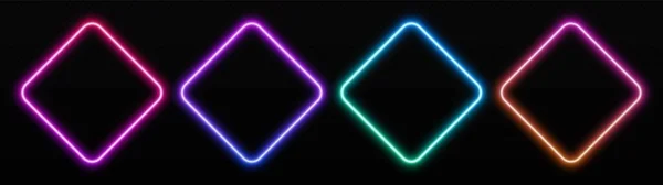 Gradient neon rhombus frames set. Glowing borders isolated on a dark background. — Stock Vector