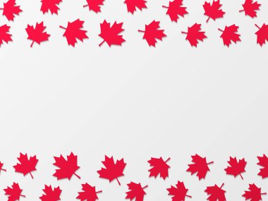 Kırmızı akçaağaç kağıt kesiği vektör arkaplanı bırakır. Kanada Günü kutlama konsepti. Gölgeler ve gradyanlarla basit gerçekçi arkaplan.