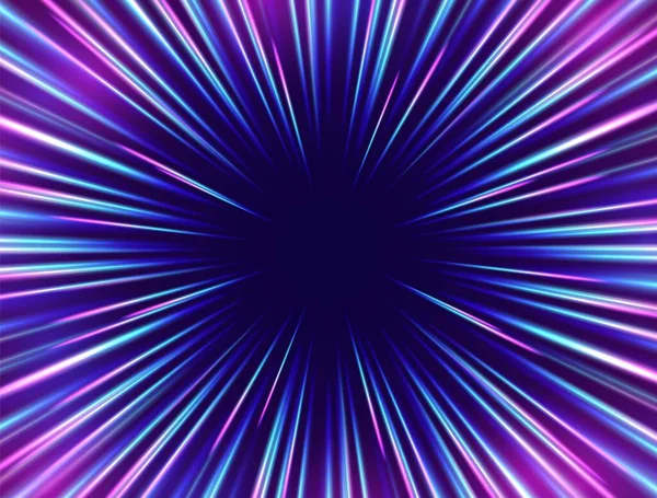 Light Motion Effect Neon Color Trails Cosmic Hyperspace Jump Concept — Stok Vektör