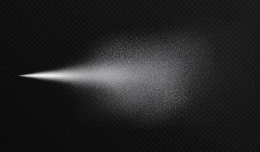 Water spray effect, realistic cosmetic mist, transparent atomizer splash. White fragrance aerosol texture, abstract cosmetic haze isolated on black. Vector illustration.