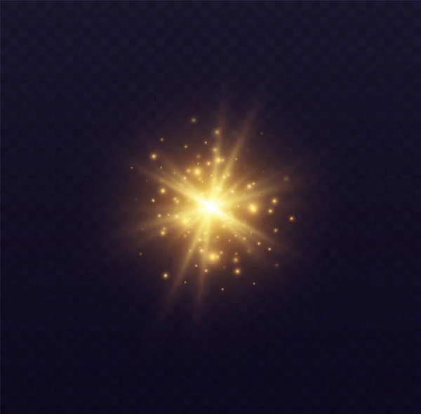 Star Burst Sparkles Lens Flare Particles Golden Star Explosion Shining — Stockvector