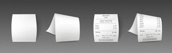 Realistisch Ontvangstbewijs Kassabon Met Artikelenlijst Inkoop Factuur Mockup Cheque Met — Stockvector