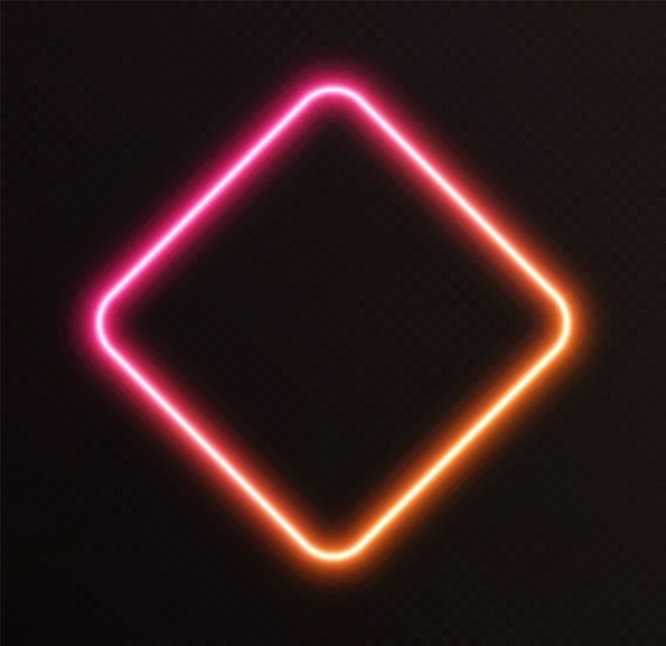 Gradient Neon Romb Rosa Orange Glödande Gräns Isolerad Mörk Bakgrund — Stock vektor