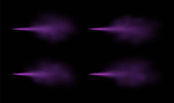 紫色的喷雾雾 时尚的清新剂与神奇的薄雾隔离在黑暗的背景 现实的矢量效应 豪华香水模板 — 图库矢量图片