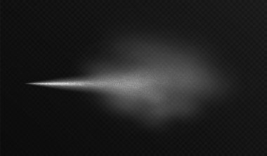 Water spray effect, realistic cosmetic mist, transparent atomizer splash. White fragrance aerosol texture, abstract cosmetic haze isolated on black. Vector illustration.