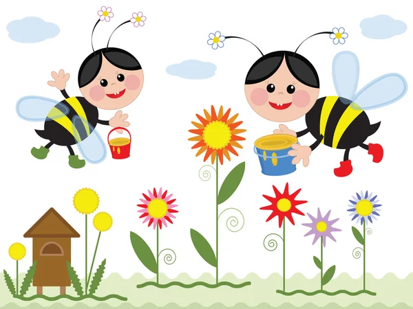 Bee on the meadow — Stock Vector