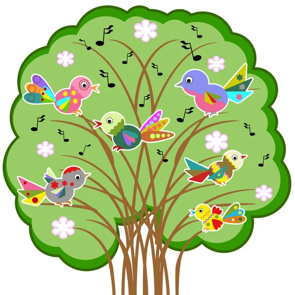 Aves en el árbol, vector .. — Vector de stock