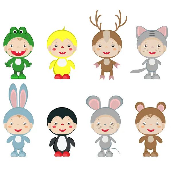 Niños en los trajes de los animales — Vector de stock