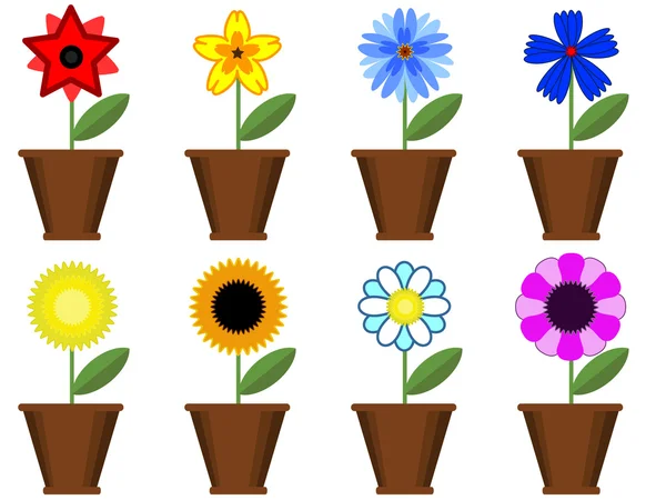 Flowers in the pots, set . — Stock Vector