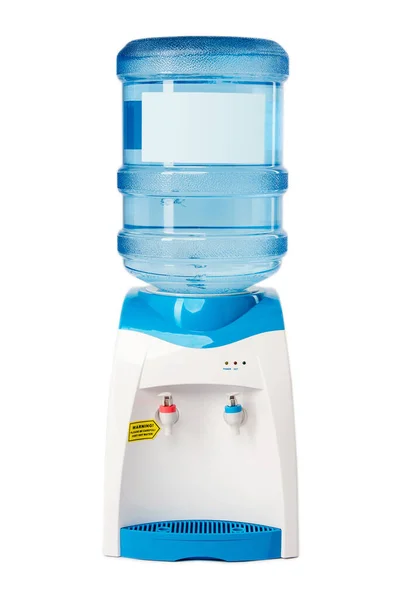 Enfriador Blanco Con Botella Agua Aislada Sobre Fondo Blanco Imagen de stock