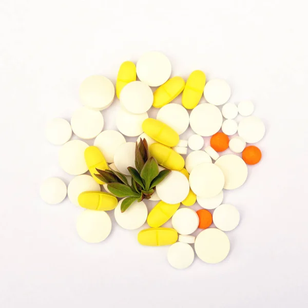 Pills Sprigs Plants White Background — Stock fotografie
