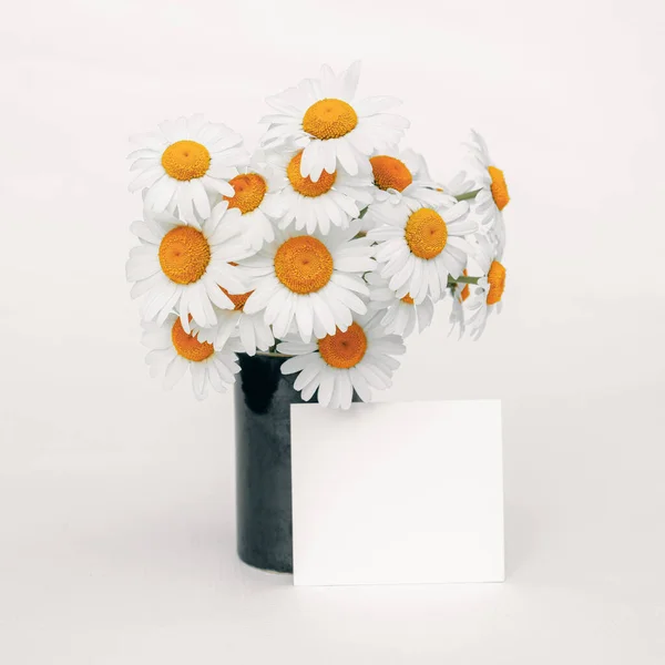 Bouquet Delicate White Daisies Elegant Dark Vase — Photo