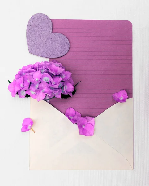Minimalistic Floral Greeting Card Bouquet Purple Hydrangeas — Stock Photo, Image