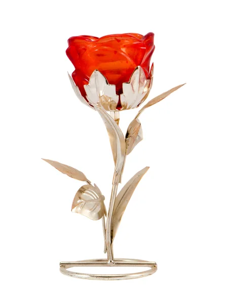 Argent verre rose décor de fleurs isolé sur blanc — Photo