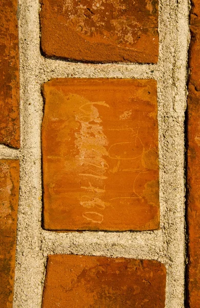 Gros plan de mur fait de briques fragment de fond — Photo