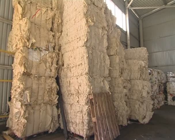 Obrovskou hromadu lisovaného papíru umístěny do skladu. — Stock video