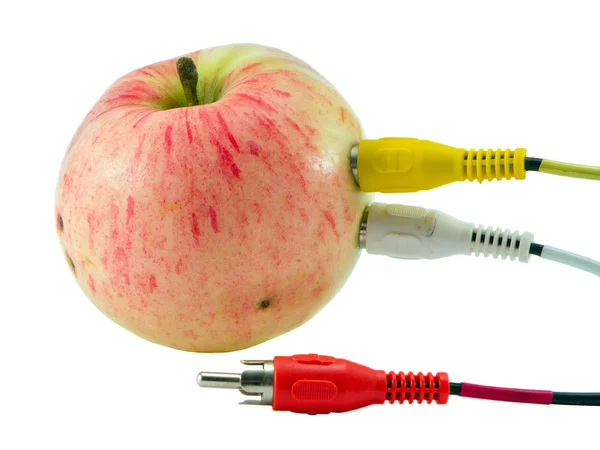 Tulipán audio video kabely konektory připojené k apple — Stock fotografie