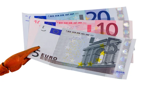 Krebskralle europäische Euro-Banknote isoliert — Stockfoto